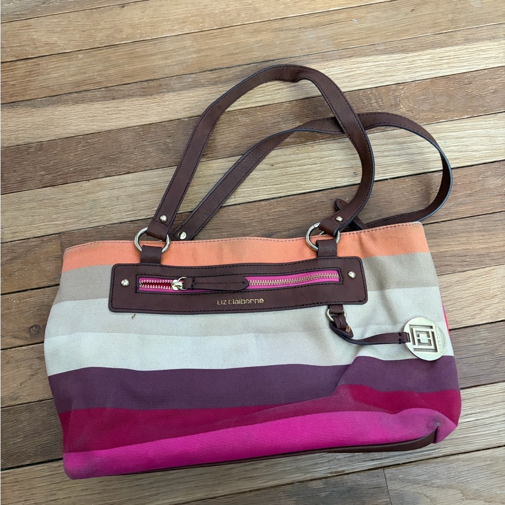 Liz Claiborne Pink and Brown Striped Shoulder Bag
